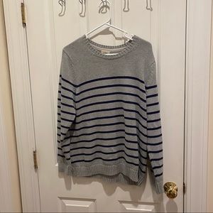 LL Bean Women's Gray Striped Crewneck Sweater